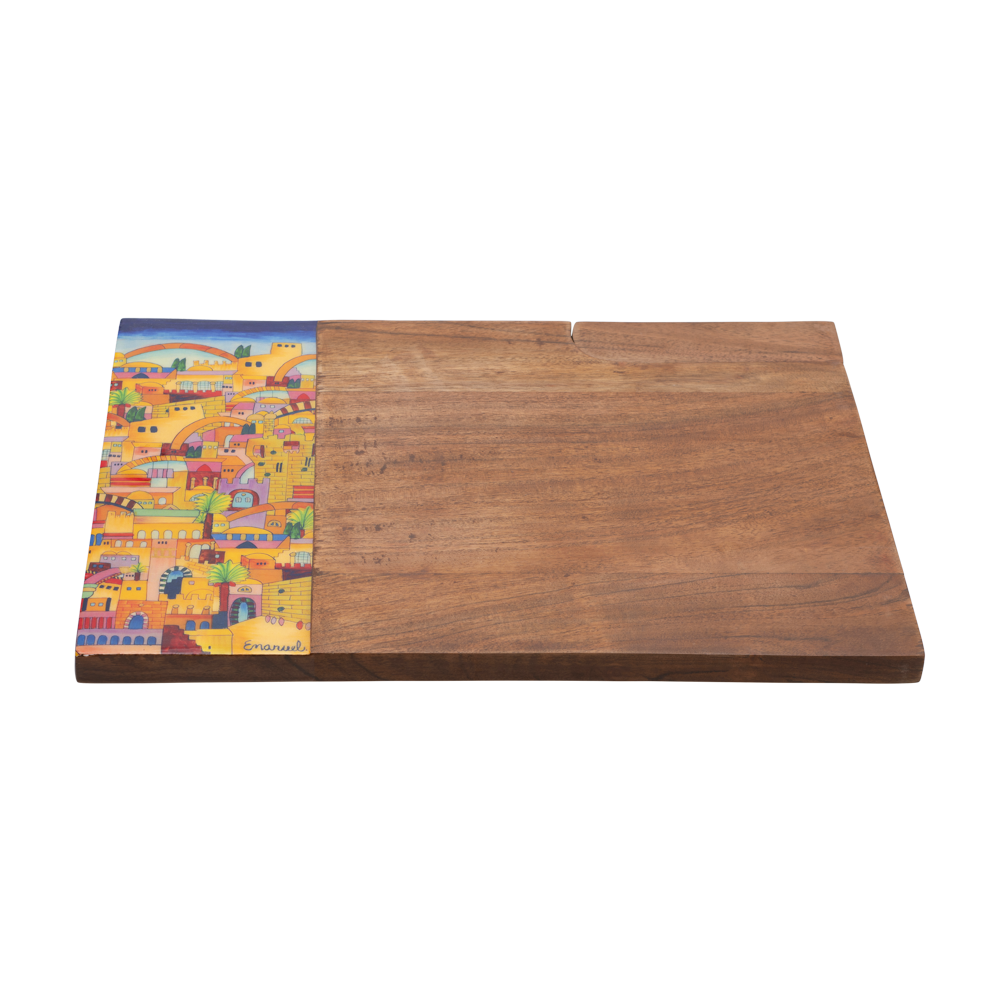 Emanuel Wood Challah Board with Painted Edge (Jerusalem)