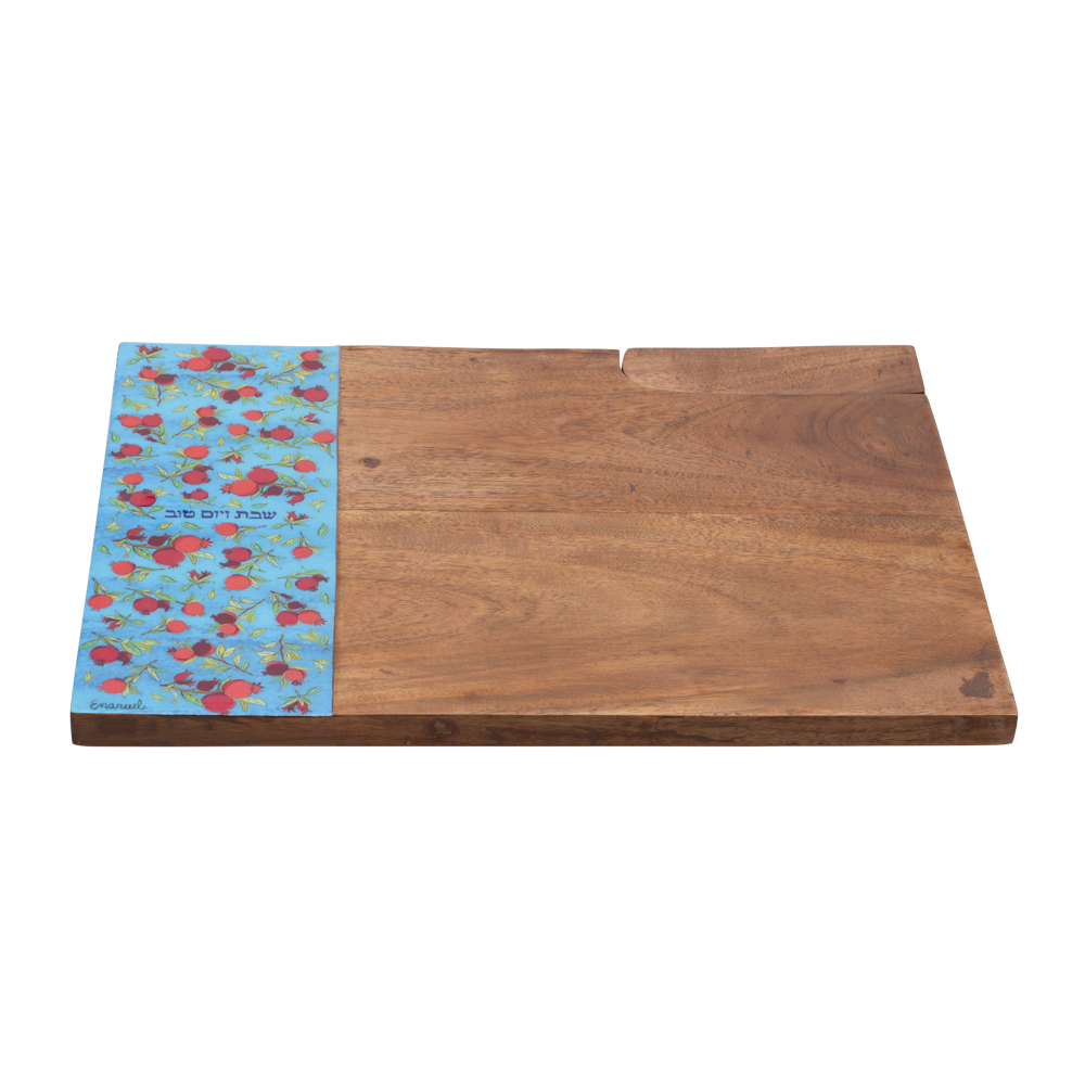 Emanuel Wood Challah Board with Painted Edge (Pomegranates)