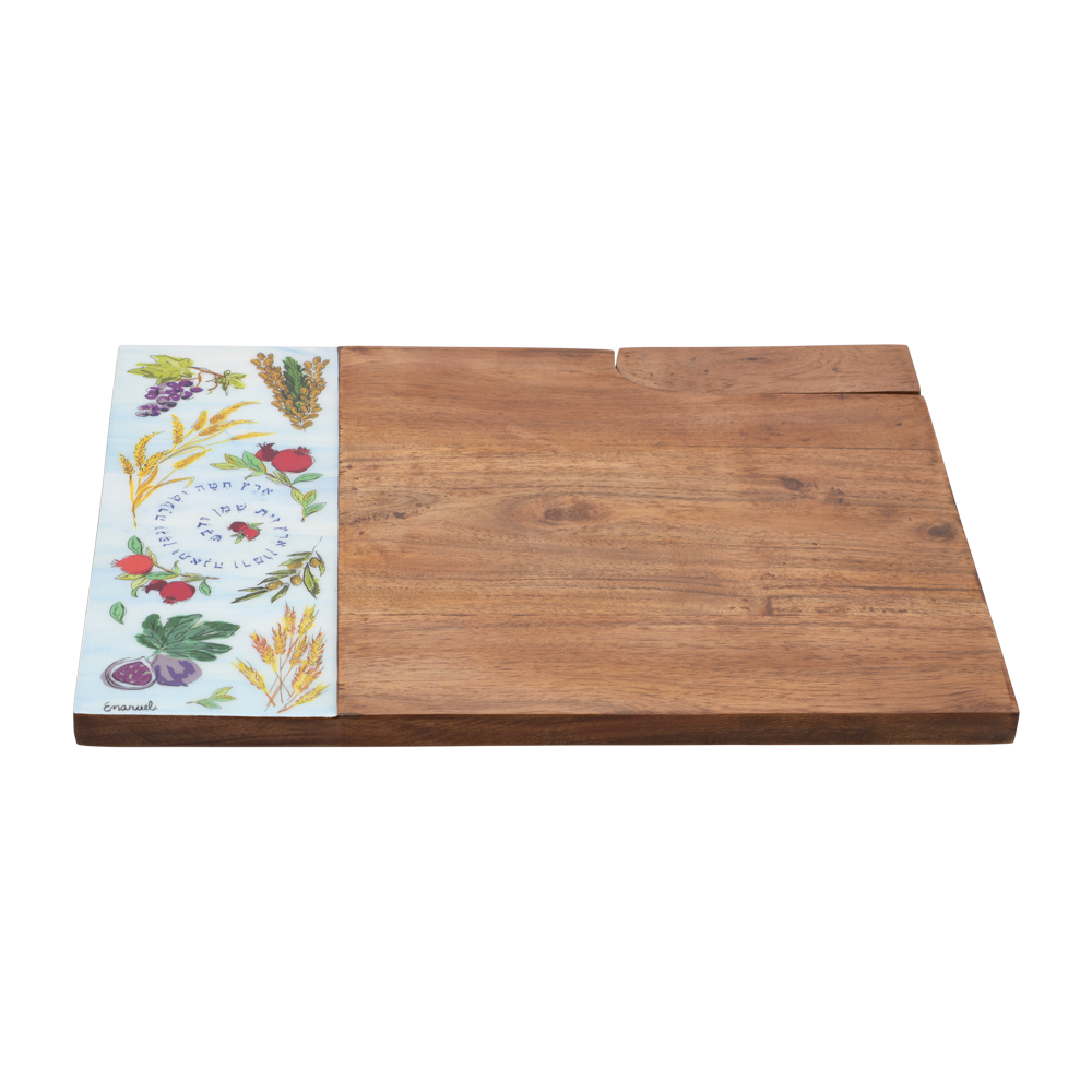 Emanuel Wood Challah Board with Painted Edge (Seven Species)