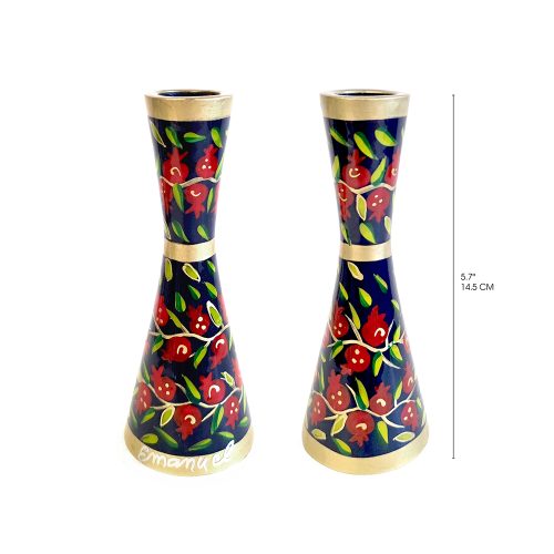 Candlesticks 5.7" - Hand Painted - Pomegranates Multicolor