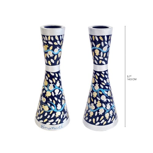 Candlesticks 5.7" - Hand Painted - Pomegranates Blue