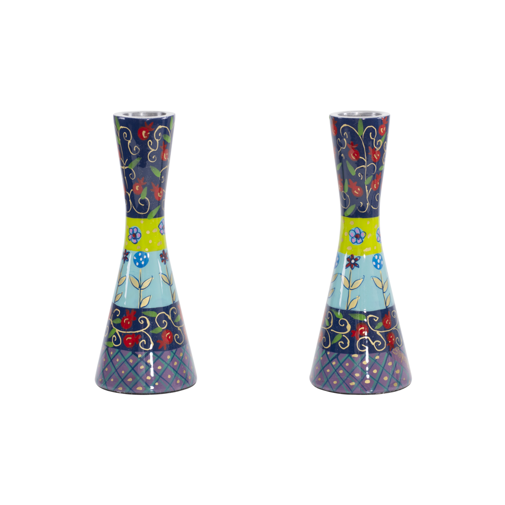 Emanuel Hand Painted Candlesticks Multicolor Layers 5.7"