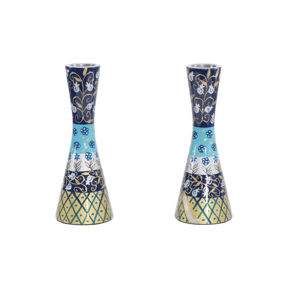 Emanuel Hand Painted Candlesticks Blue Layers 5.7"