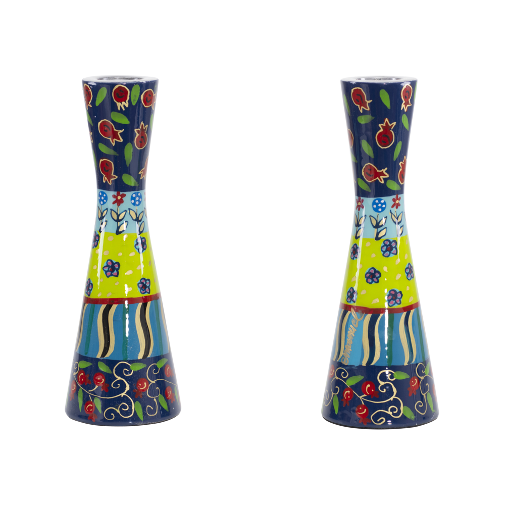 Emanuel Hand Painted Candlesticks Multicolor Layers 7"