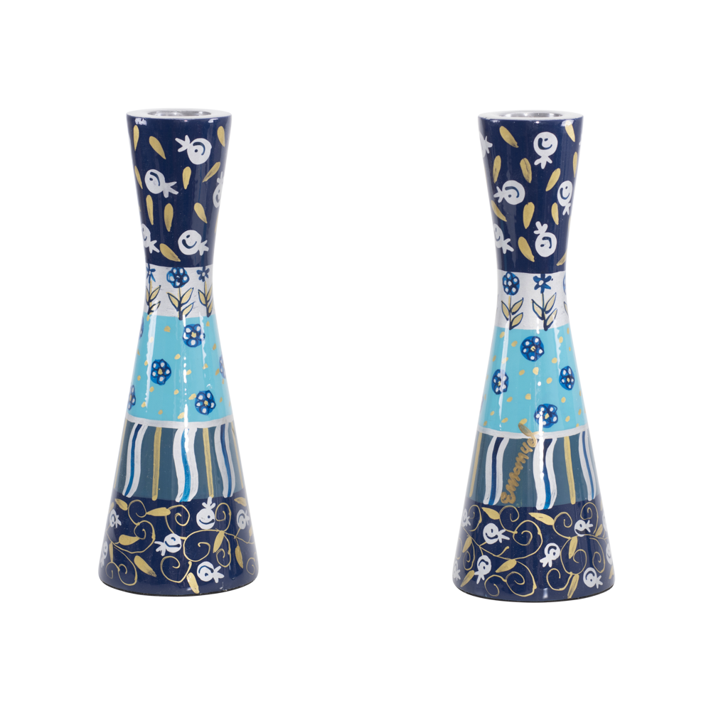 Emanuel Hand Painted Candlesticks Blue Layers 7"
