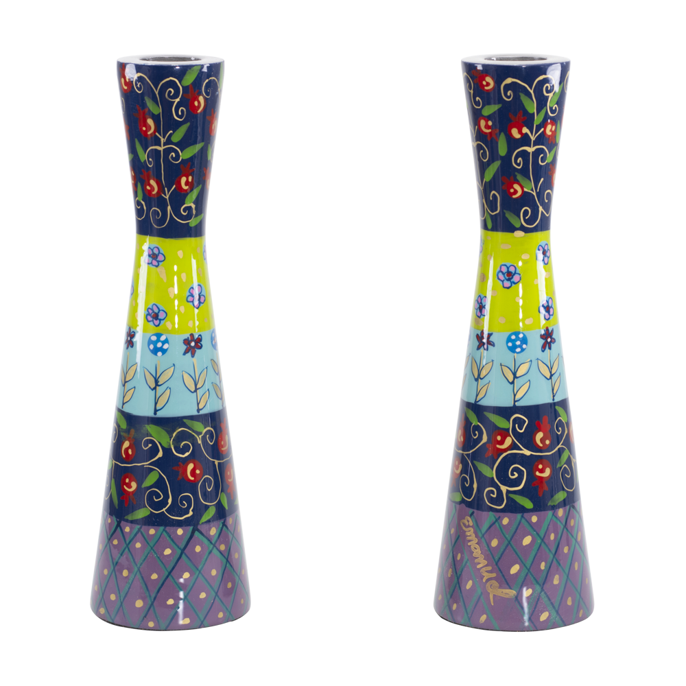 Emanuel Hand Painted Candlesticks Multicolor Layers 8.5"
