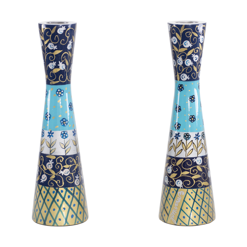 Emanuel Hand Painted Candlesticks Blue Layers 8.5"