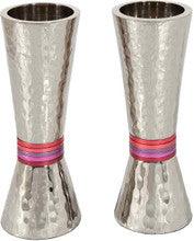 Emanuel Conical Shaped Hammered Candlesticks- Reds