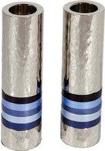Emanuel Cylinder Shaped Hammered Candlesticks- Blues