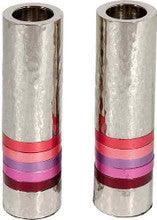Emanuel Cylinder Shaped Hammered Candlesticks- Reds