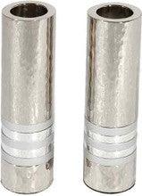 Emanuel Cylinder Shaped Hammered Candlesticks- Silver
