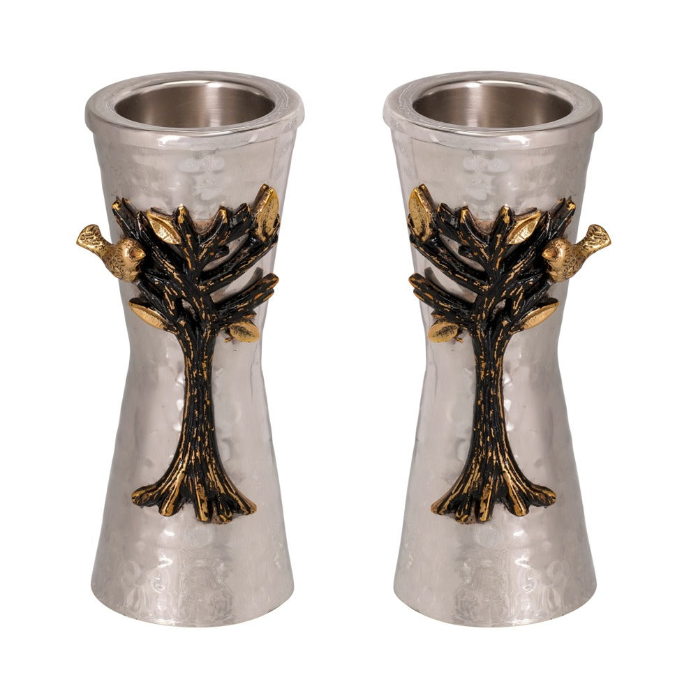 Emanuel Small Hammered Candlesticks with Tree of Life Branch