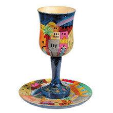 Vista of Jerusalem Wooden Kiddush Cup and Plate Set