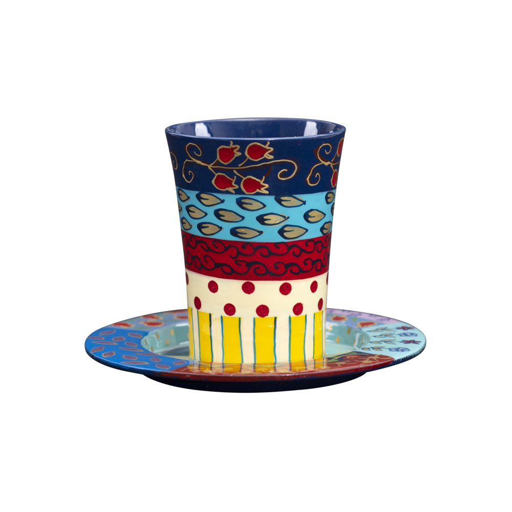 Emanuel Hand Painted Straight Kiddush Cup & Tray (Pomegranates)
