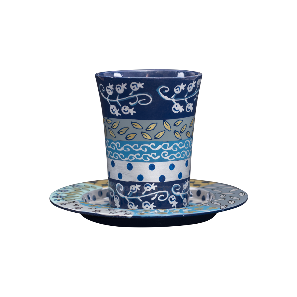 Emanuel Hand Painted Straight Kiddush Cup & Tray (Pomegranate Blue)