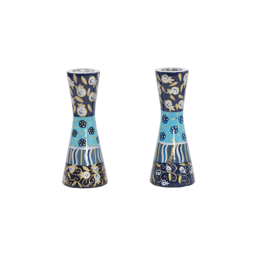 Emanuel Hand Painted Candlesticks Blue Layers 4.7"