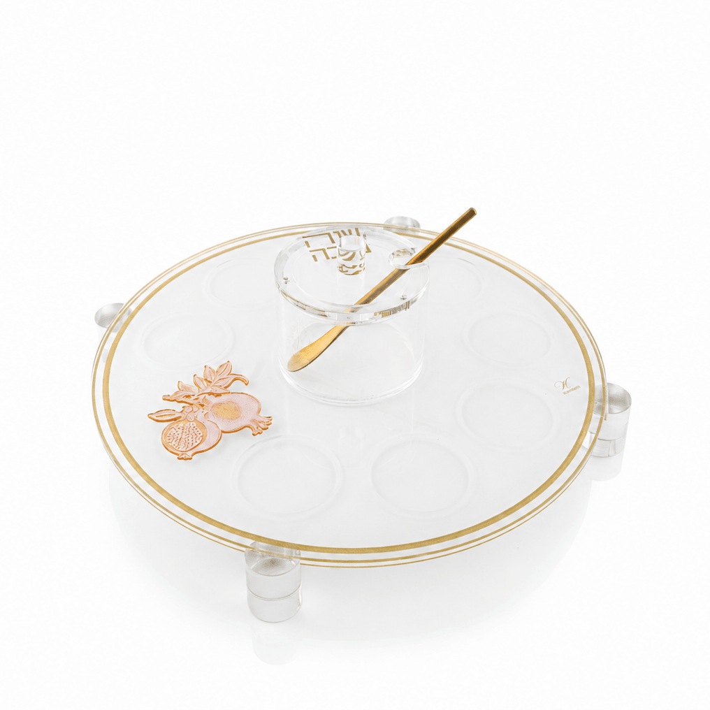 Rosh Hashanah Classic Pomegranate Simanim Tray (Gold)