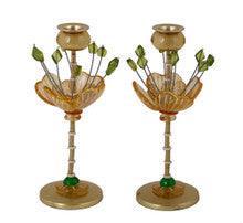 Emanuel Poly Candlesticks 10"--Yellow/Green Flower