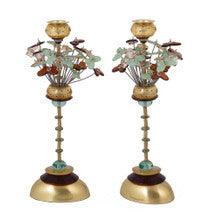 Emanuel Poly Candlesticks 14"-- Butterflies Brown/Green