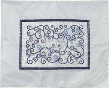 Embroidered Challah Cover Pomegranates White / Blue
