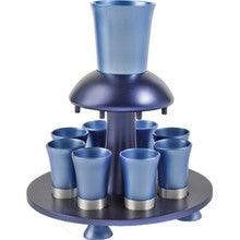 Anodized Aluminum Kiddush Fountain + Goblet + 8 Cups Blues