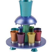 Anodized Aluminum Kiddush Fountain + Goblet + 8 Cups Multicolor