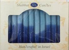 12 Tapered Israeli Shabbat Candles- Blue, Blue & White