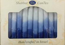 12 Tapered Israeli Shabbat Candles-- White & Blue