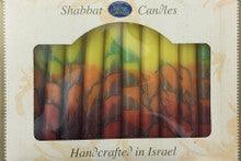 12 Tapered Israeli Shabbat Candles- Multicolor, Yellow over Orange