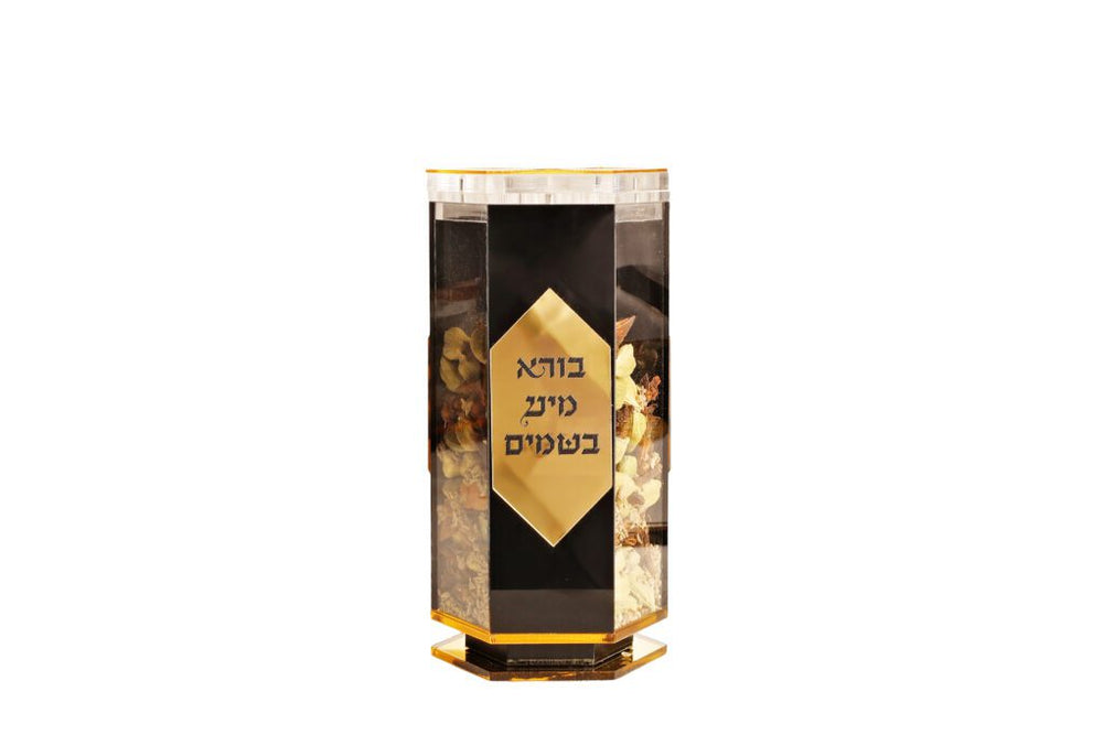 Veanveihu Clear/Black Lucite Besamim Holder With Gold Plate-Large