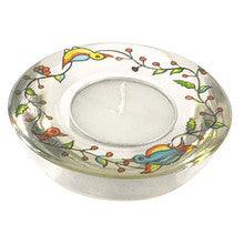Blooming Flowers and Birds Glass Candle Holder