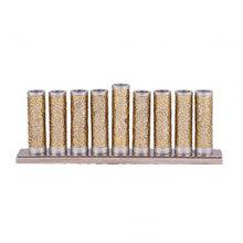 Emanuel Cylinder Menorah w/ Metal Cutout--Brass & Silver
