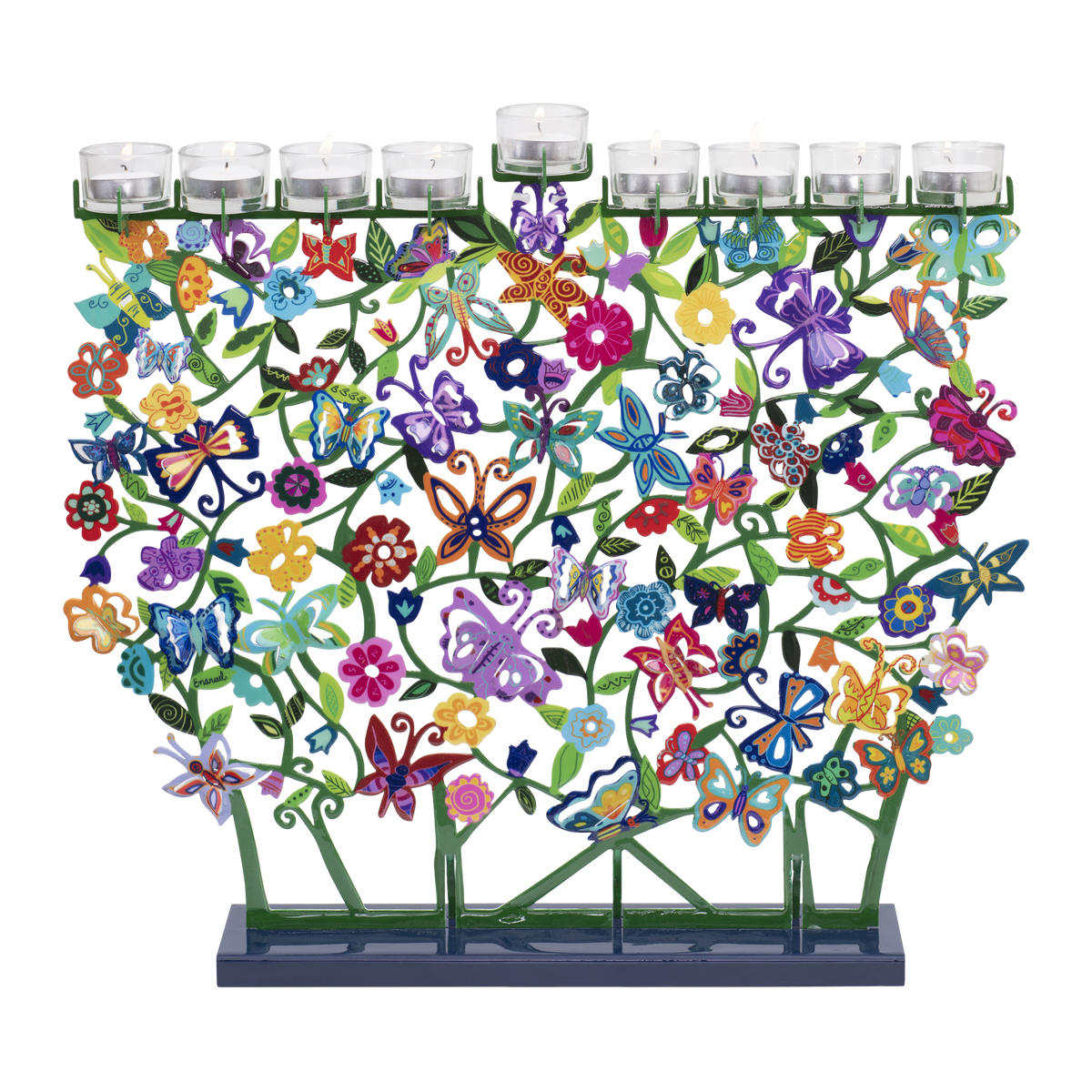 Large Lasercut Painted Menorah-Butterflies