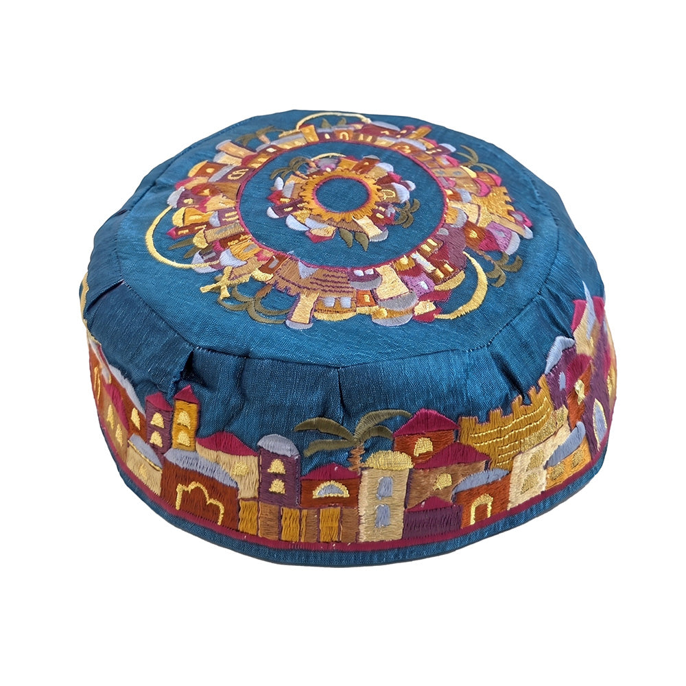 Embroidered Kippah Jerusalem Design (Multicolor)