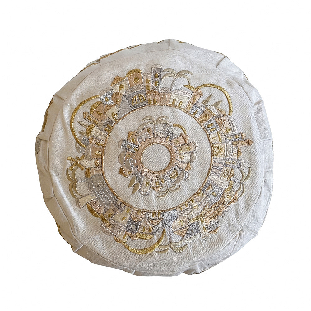 Embroidered Kippah Jerusalem Design (Gold)