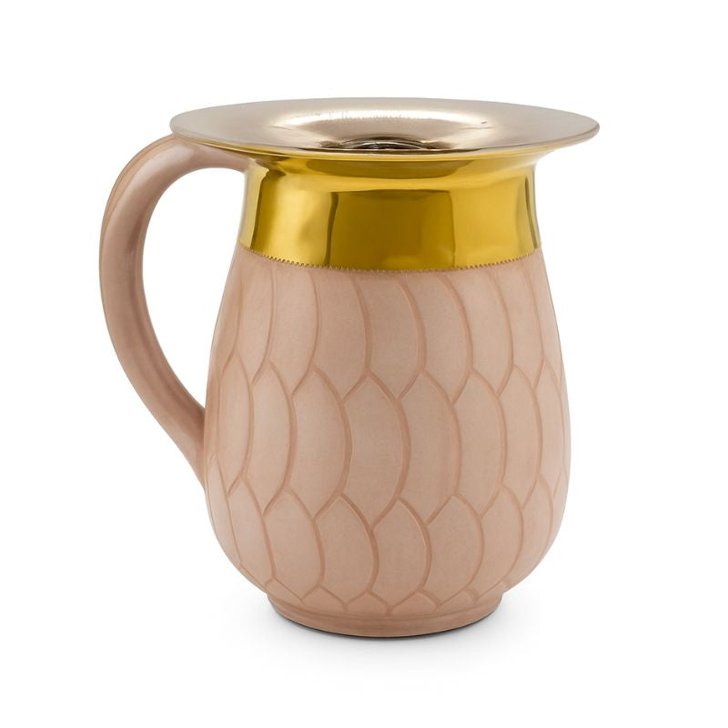 Stainless Steel Washcup- Rose Gold Petals Design Base w/ Hammered Gold Top