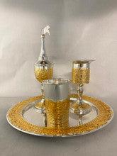 Silverplate 3pc Havdalla Set w/Plate-Gold-Jerusalem Design