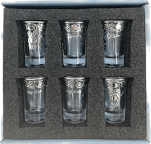 6 Cup Shot Glass Set-Silver Pomegranate Design-2.5"h