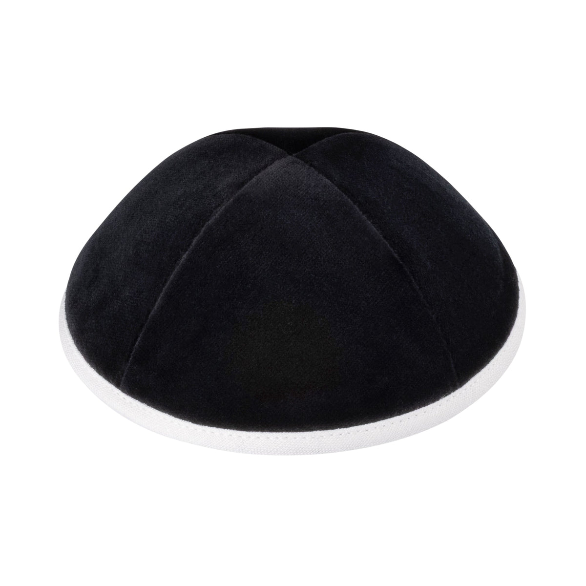 IKIPPAH BLACK VELVET W/ WHITE LINEN RIM YARMULKE