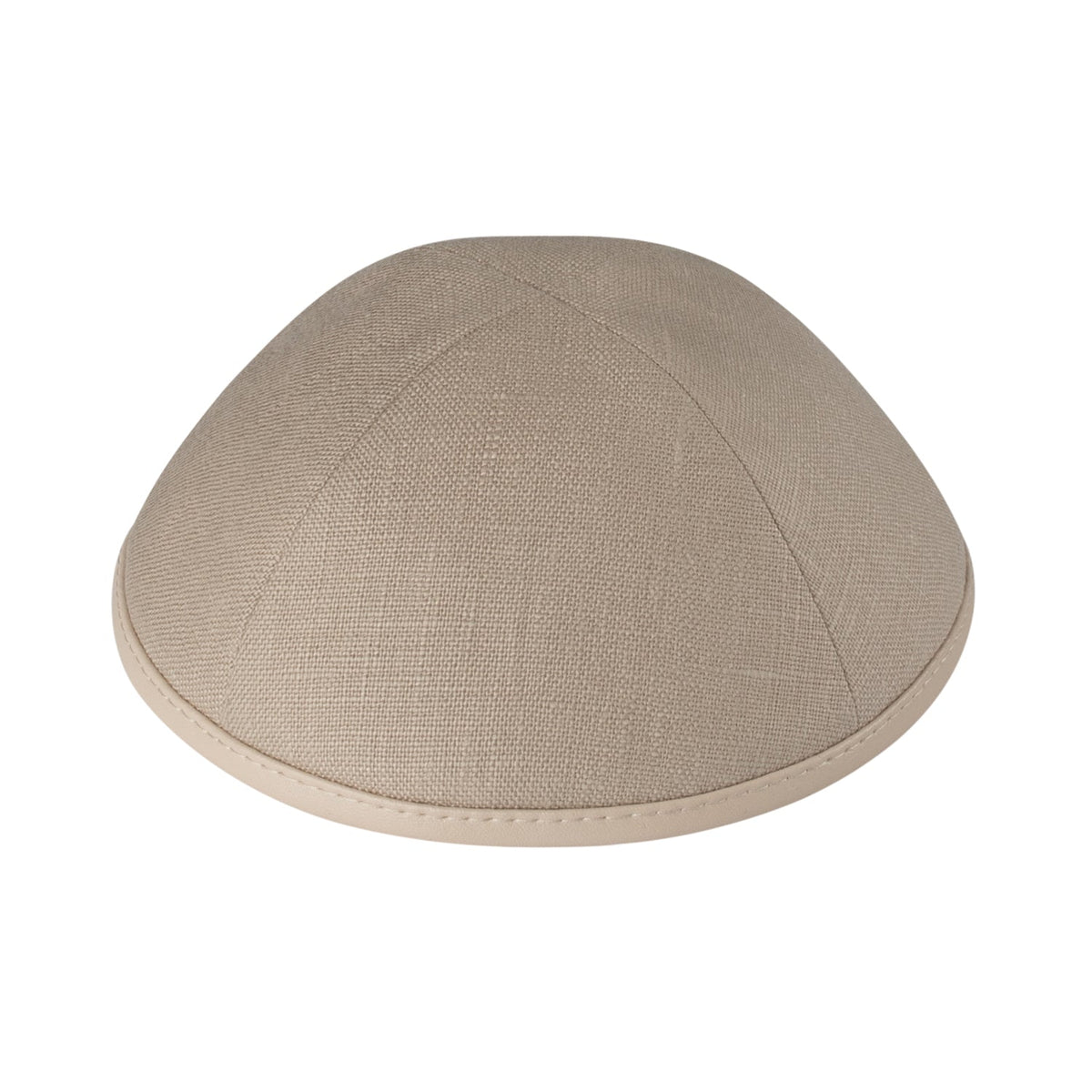 IKIPPAH MID BEIGE LINEN W/ LEATHER RIM YARMULKE