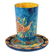 Blue Oriental Wooden Kiddush Cup and Plate