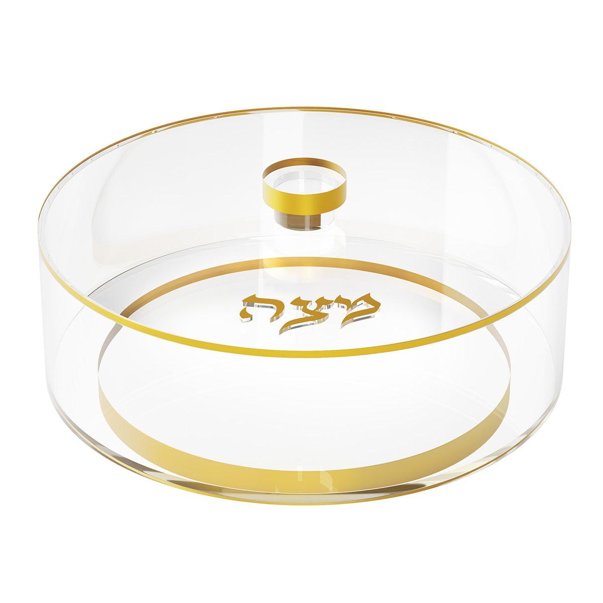 Round Matzah Box with Base Gold