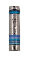 Emanuel Hammered Mezuzah Case w/ Rings--Blue