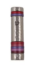 Emanuel Hammered Mezuzah Case w/ Rings--Reds