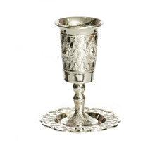 S/P Kiddush Cup on Stem W/Plate - Flower Design