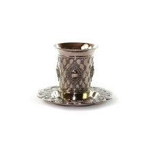 S/P Kiddush Cup W/Plate - Flower Design