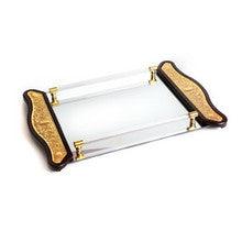 Goldplate And Wood Mirror Candlestick Tray