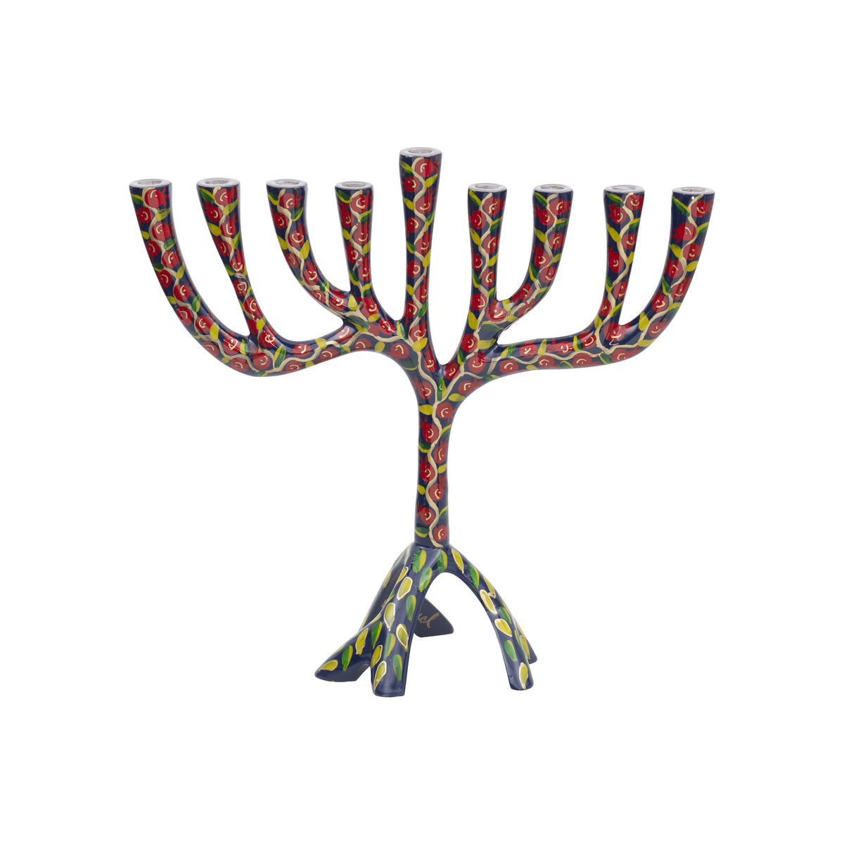 Large Painted Menorah 10.4" (Multicolor Pomegranates)
