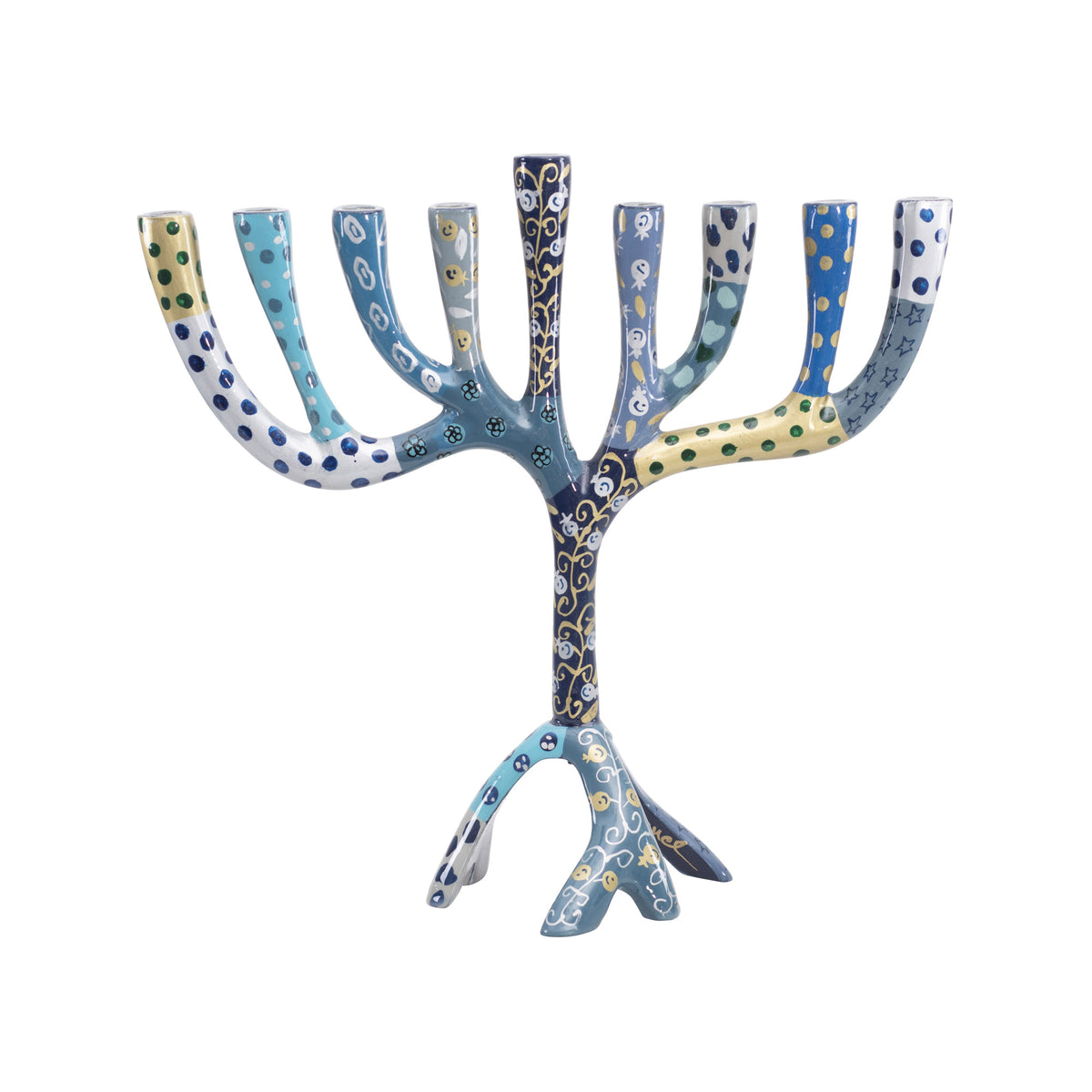 Large Painted Menorah 10.4" (Blue Layers)