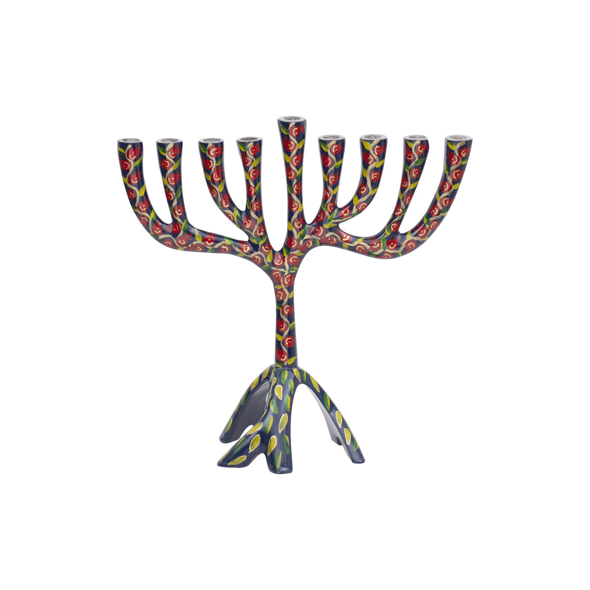 Medium Painted Menorah 9.2" (Multicolor Pomegranates)